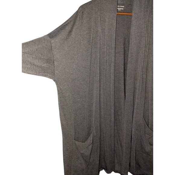 Eileen Fisher Womens Charcoal Gray Open Front Cardigan Pockets XL Relaxed Fit Li - Picture 4 of 11